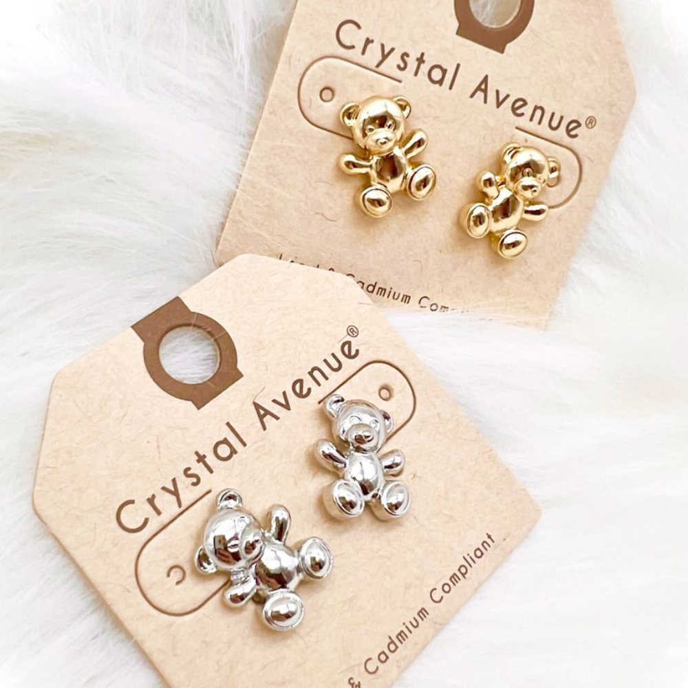 NEW Cuddly Teddy Bear Dainty Cute Kawaii Angelcore Stud Earrings Gold or Silver